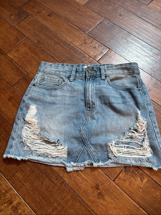 JBD Dresses & Skirts - JBD M Distressed Light Blue Denim Mini Skirt